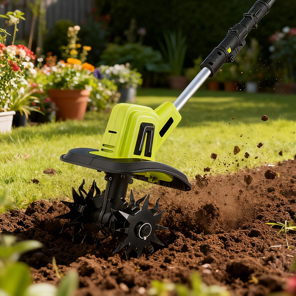 22V Cordless Garden Tiller 9 Width Lightweight Cultivator with 2 Batteries
