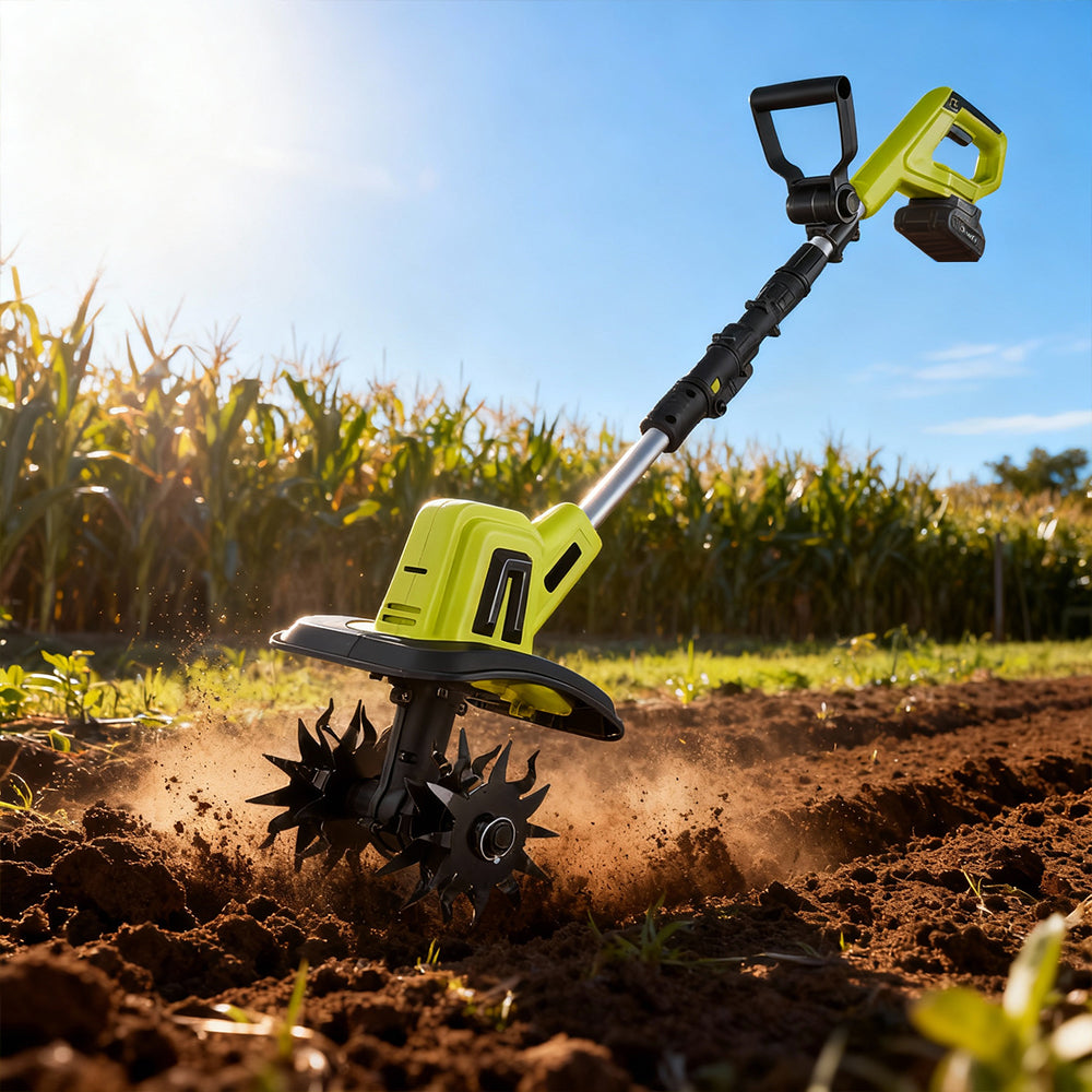 22V Cordless Garden Tiller 9 Width Lightweight Cultivator with 2 Batteries