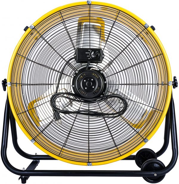 24 Inch Grade UL Listed High Velocity Movement Heavy Duty Drum 3 Speed Air Circulator Fan 7800 CFM Industrial, Commercial, Residential, and Greenhouse Use, Yellow