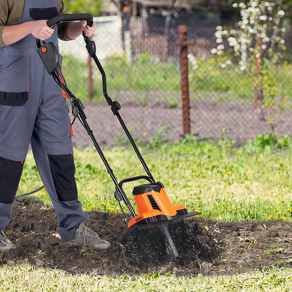 10A Electric Garden Tiller, 14" Wide Corded Cultivator with Steel Tines