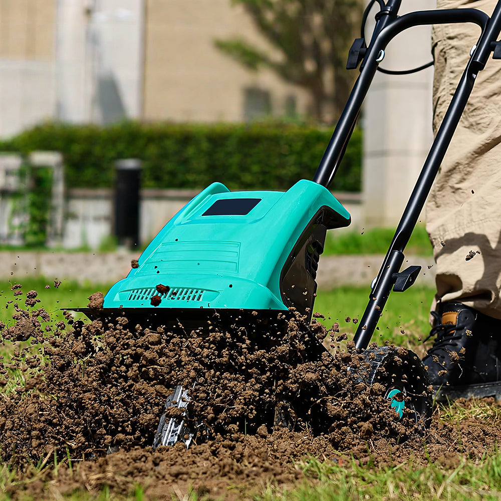 10.5A Electric Garden Tiller, 12" Width, 8" Depth, 4 Steel Blades