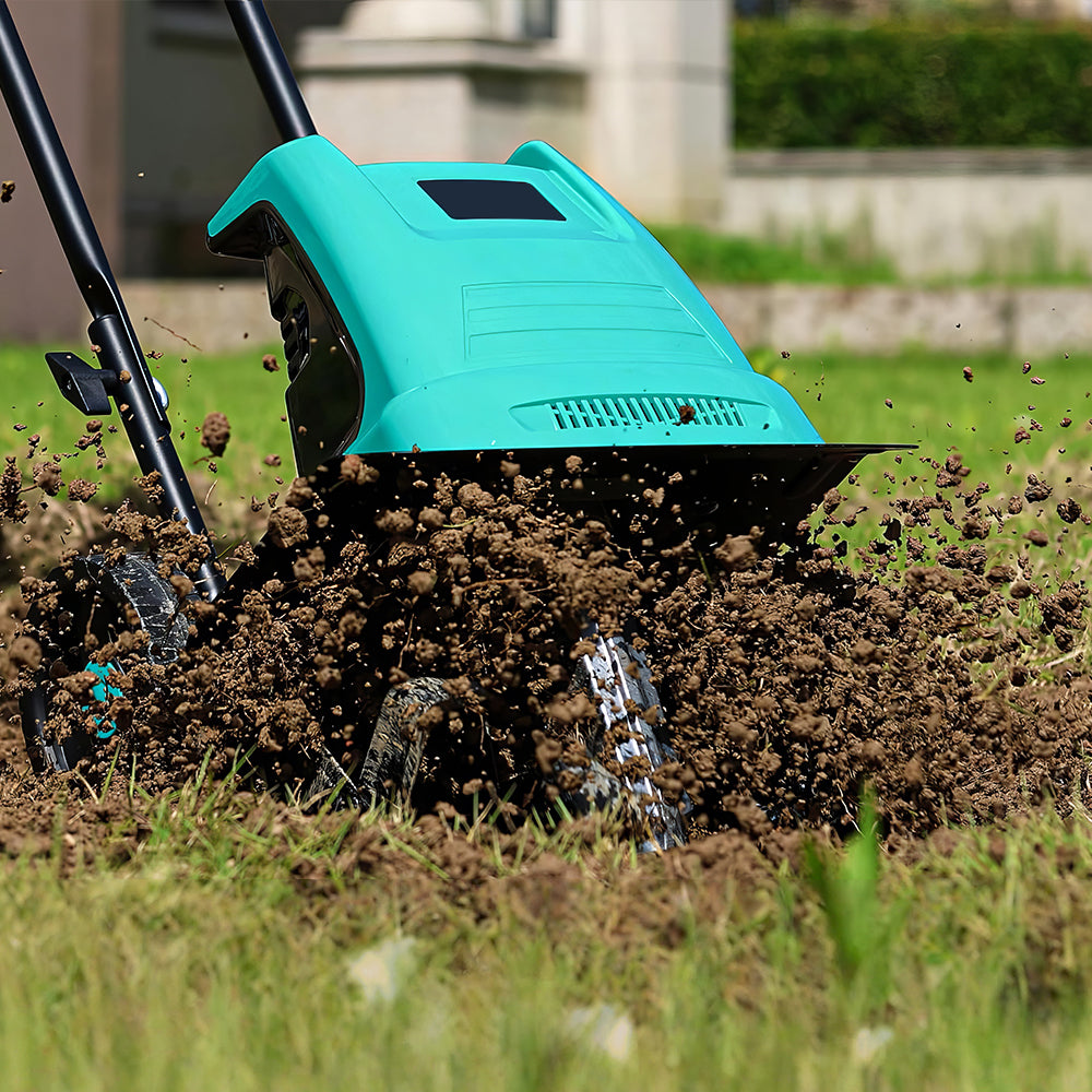 10.5A Electric Garden Tiller, 12" Width, 8" Depth, 4 Steel Blades
