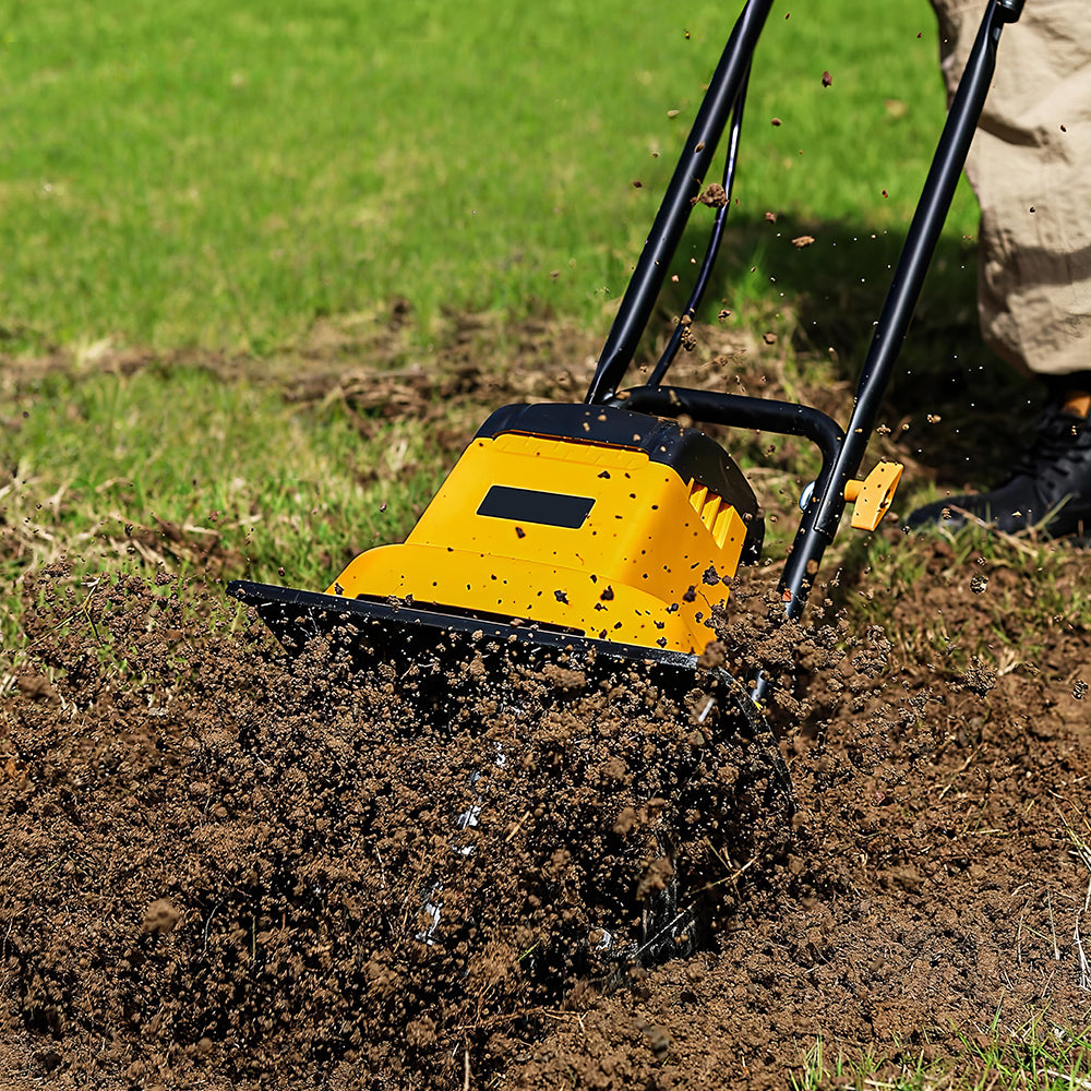 8.5AMP 12-Inch Electric Tiller Cultivator, 8" Depth, 360RPM Garden Tool