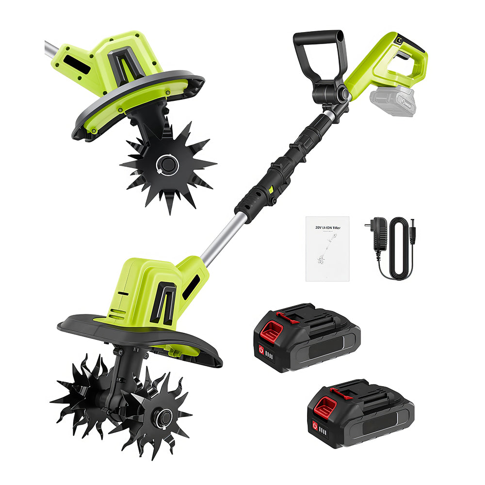 22V Cordless Garden Tiller 9 Width Lightweight Cultivator with 2 Batteries