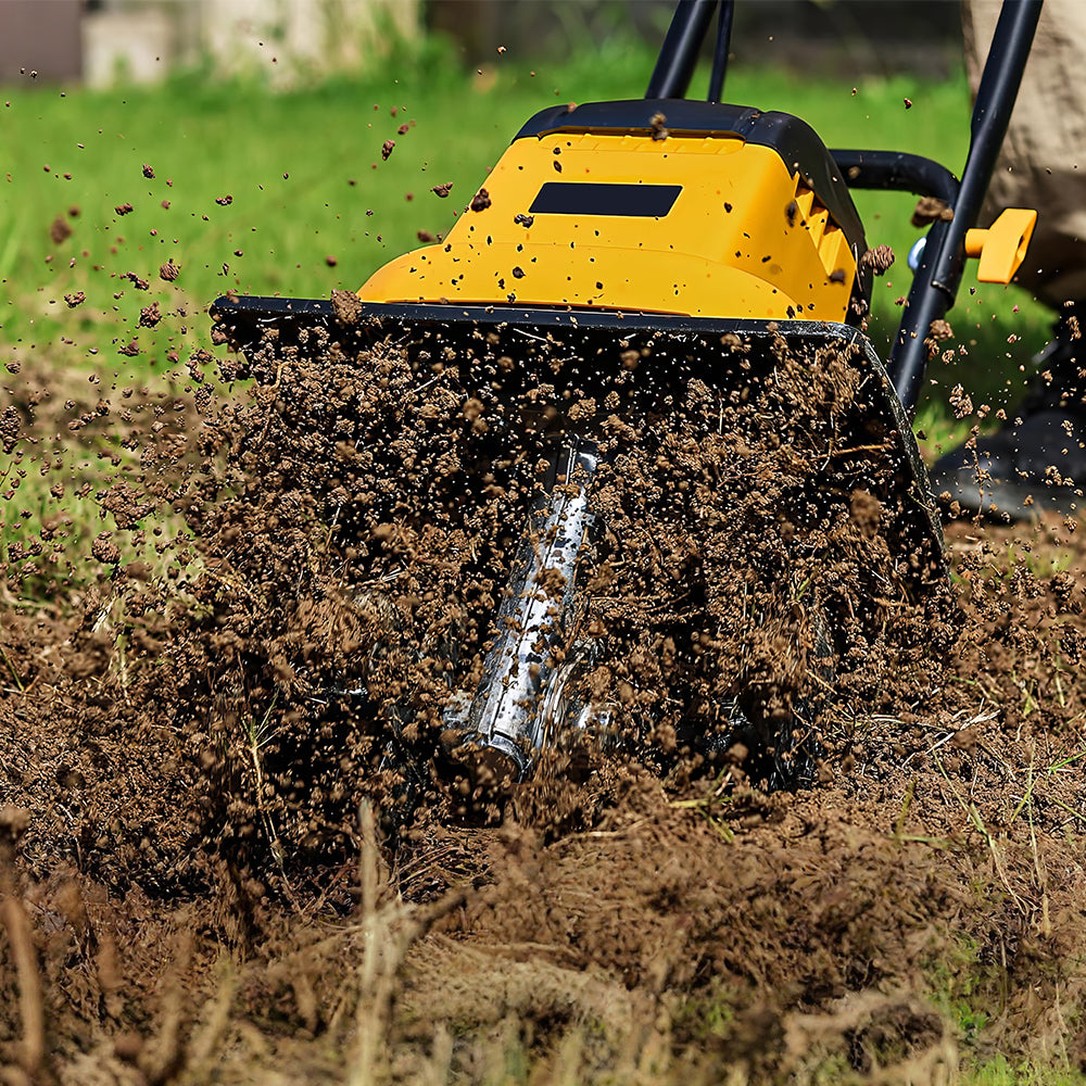 8.5AMP 12-Inch Electric Tiller Cultivator, 8" Depth, 360RPM Garden Tool