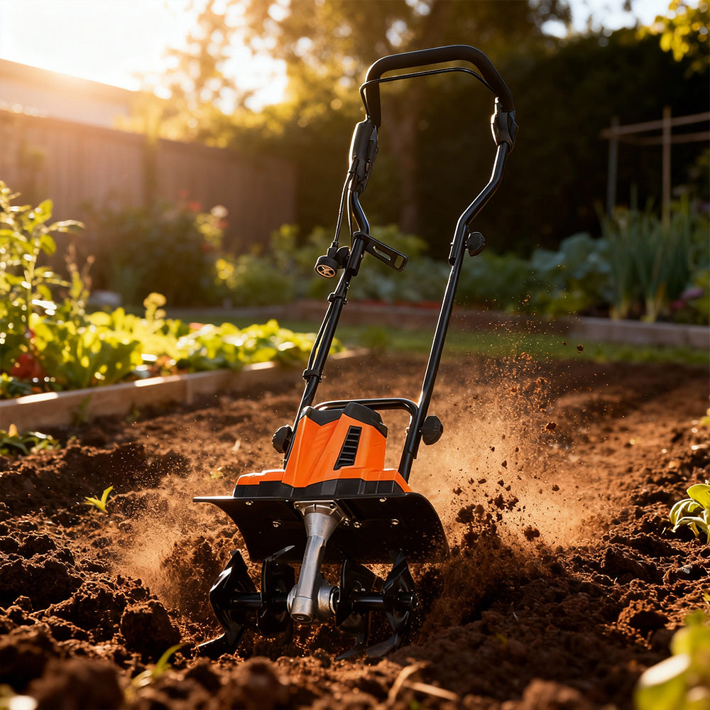10A Electric Garden Tiller 14 Wide Corded Cultivator with Steel Tines