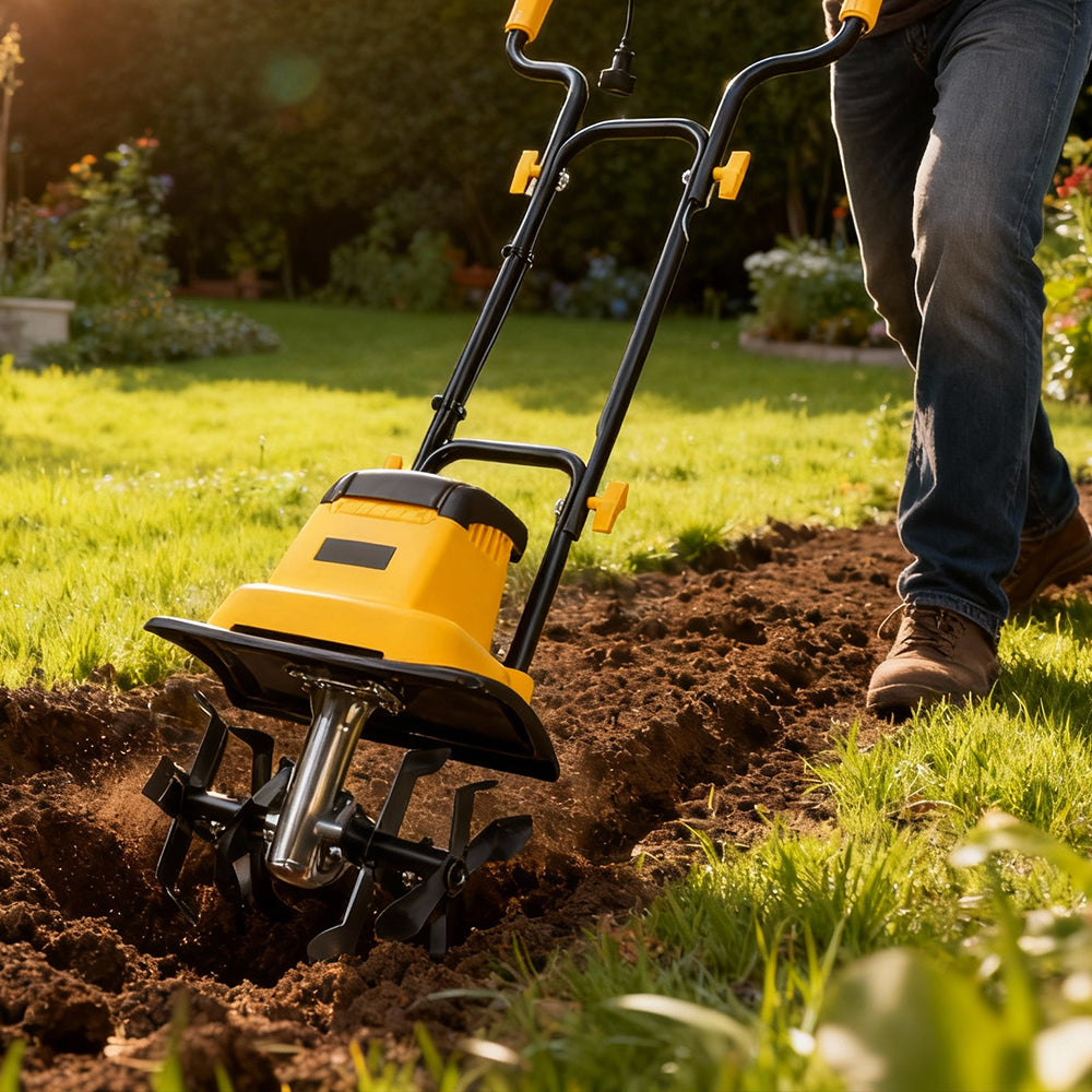 12 Inch Corded Electric Garden Tiller with 8 Inch Tilling Depth