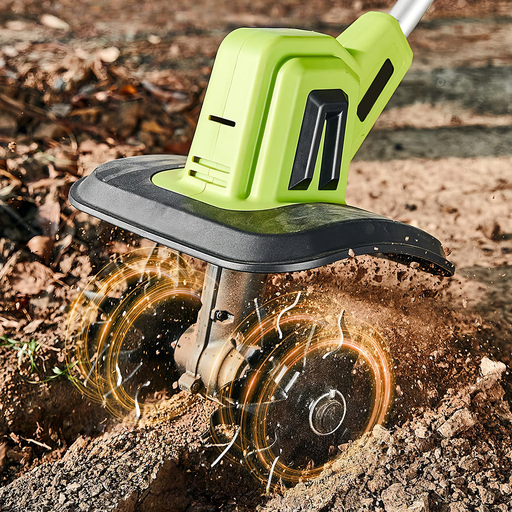 22V Cordless Garden Tiller, 9" Width Lightweight Cultivator with 2 Batteries